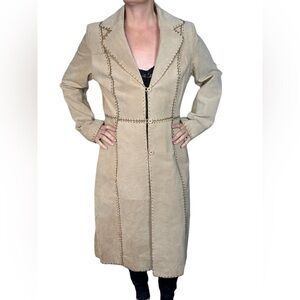60’s SUEDE PATCHWORK Stylish Beige Women's Trench Coat like new beautiful Size L